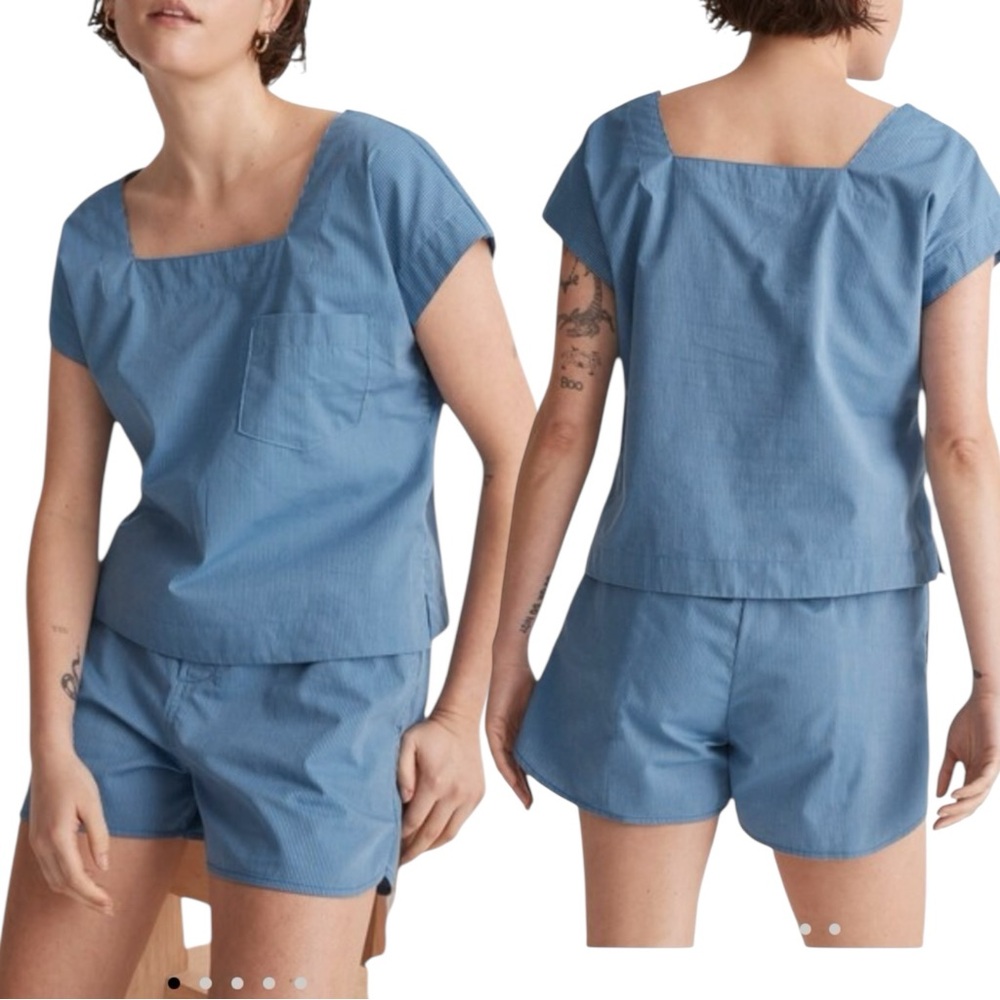 Madewell Blue Classic Pinstripes Square Neck Short Sleeve Pullover Easy Top XS